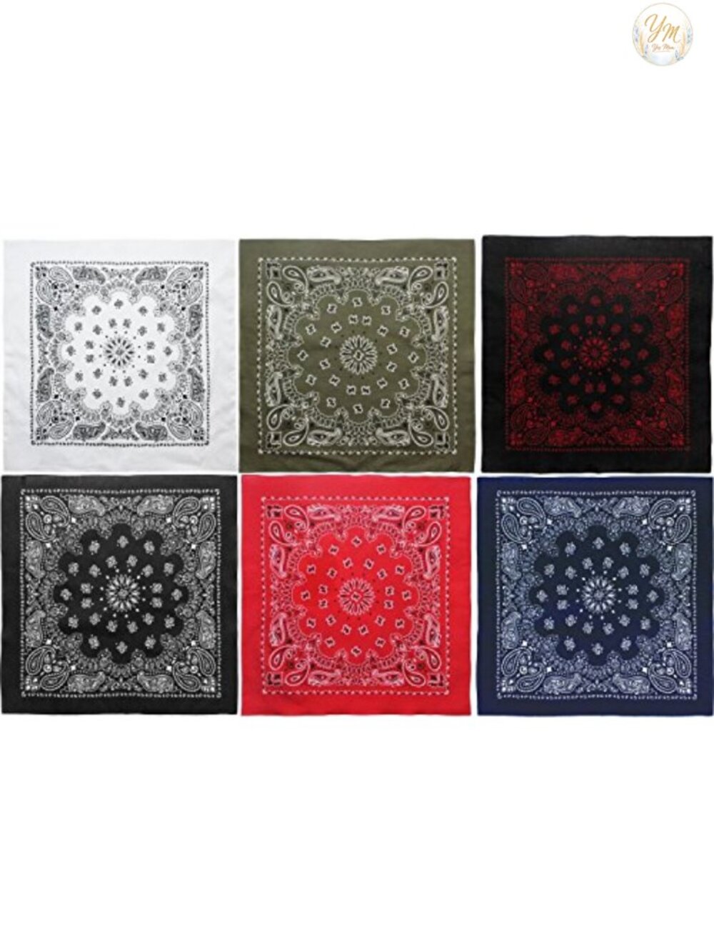 Paisley Jumbo Bandana Head Scarf Do-Rag 100% Cotton 6-Pack